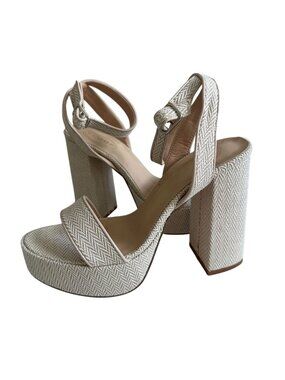 SCOOP Herringbone Cream Platform Sandals Heels Size 8.5